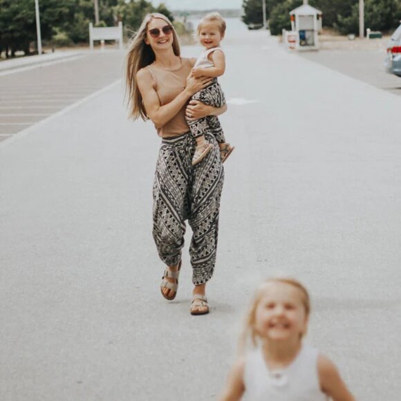 Kids Tribal Harem Pant Cotton Unisex Travel Boho Black Triangle Tribal Pants - Picture 6 of 9